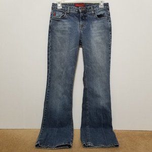 Aeropostale jeans 3/4 lightly distressed Y2K era denim bootcut flare stretch